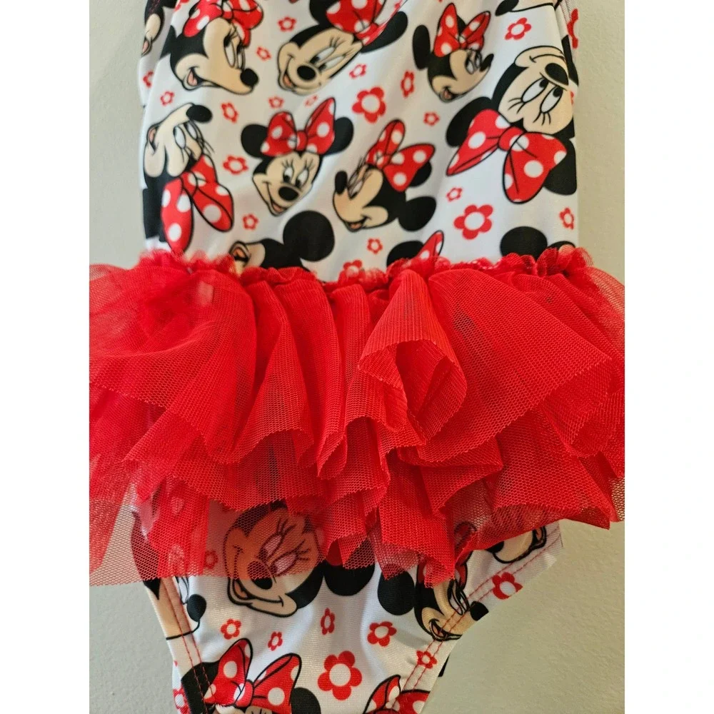 Disney Junior Minnie Mouse Girls Red‎ Tutu One Piece Swimsuit Size 4T